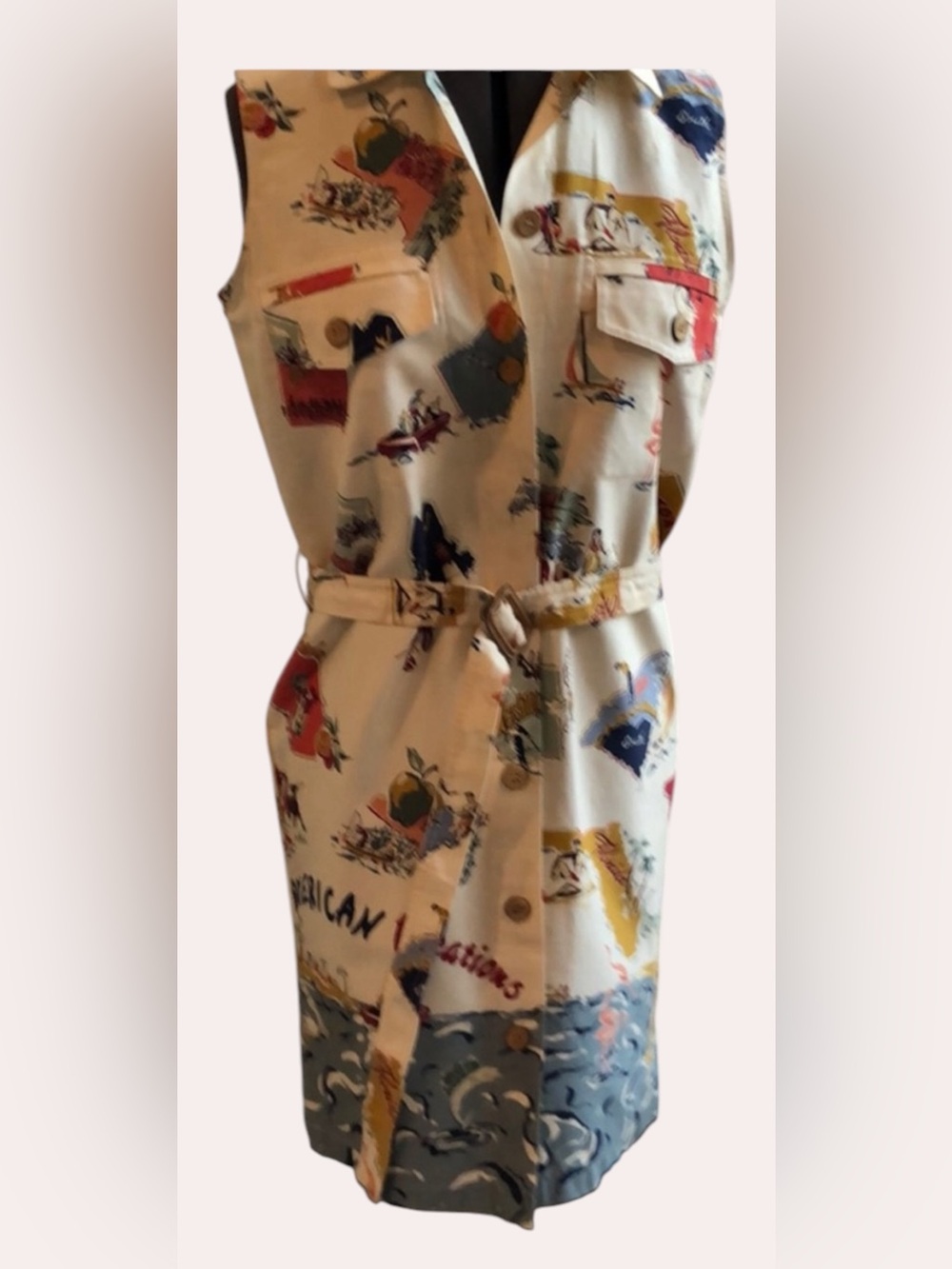 Cream Graphic Shirt Dress with Belt - Brand: